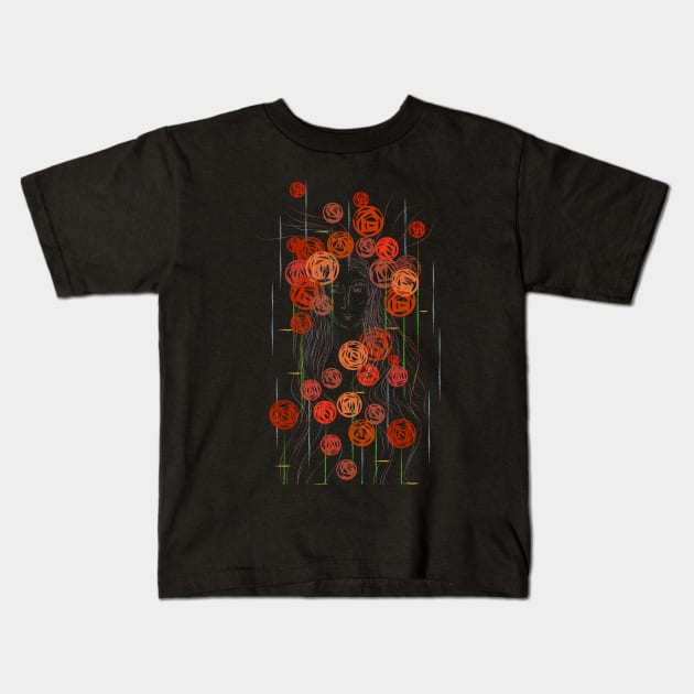 Ophelia among the flowers Kids T-Shirt by Slownessi